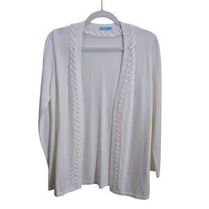 J. Mclaughlin White Whip Stitch Detail Open Front Cardigan Sweater Size S